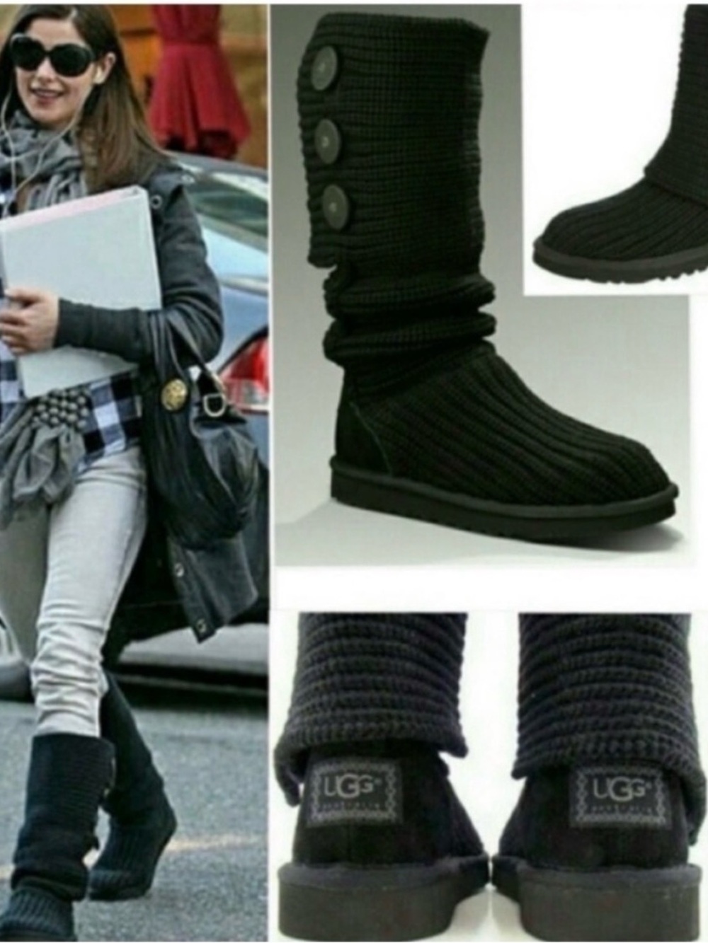 UGG Cardy Boots Black Knit Sweater Boots